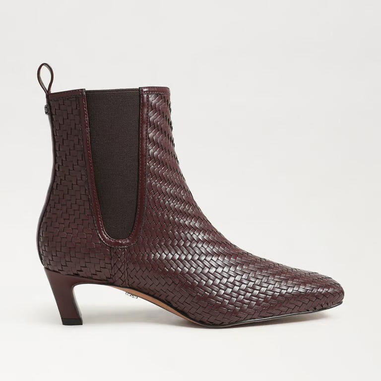 Peony Weave French Burgundy Leather Ankle Boot