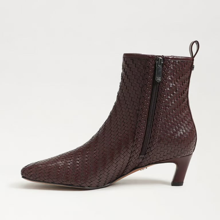 Peony Weave French Burgundy Leather Ankle Boot