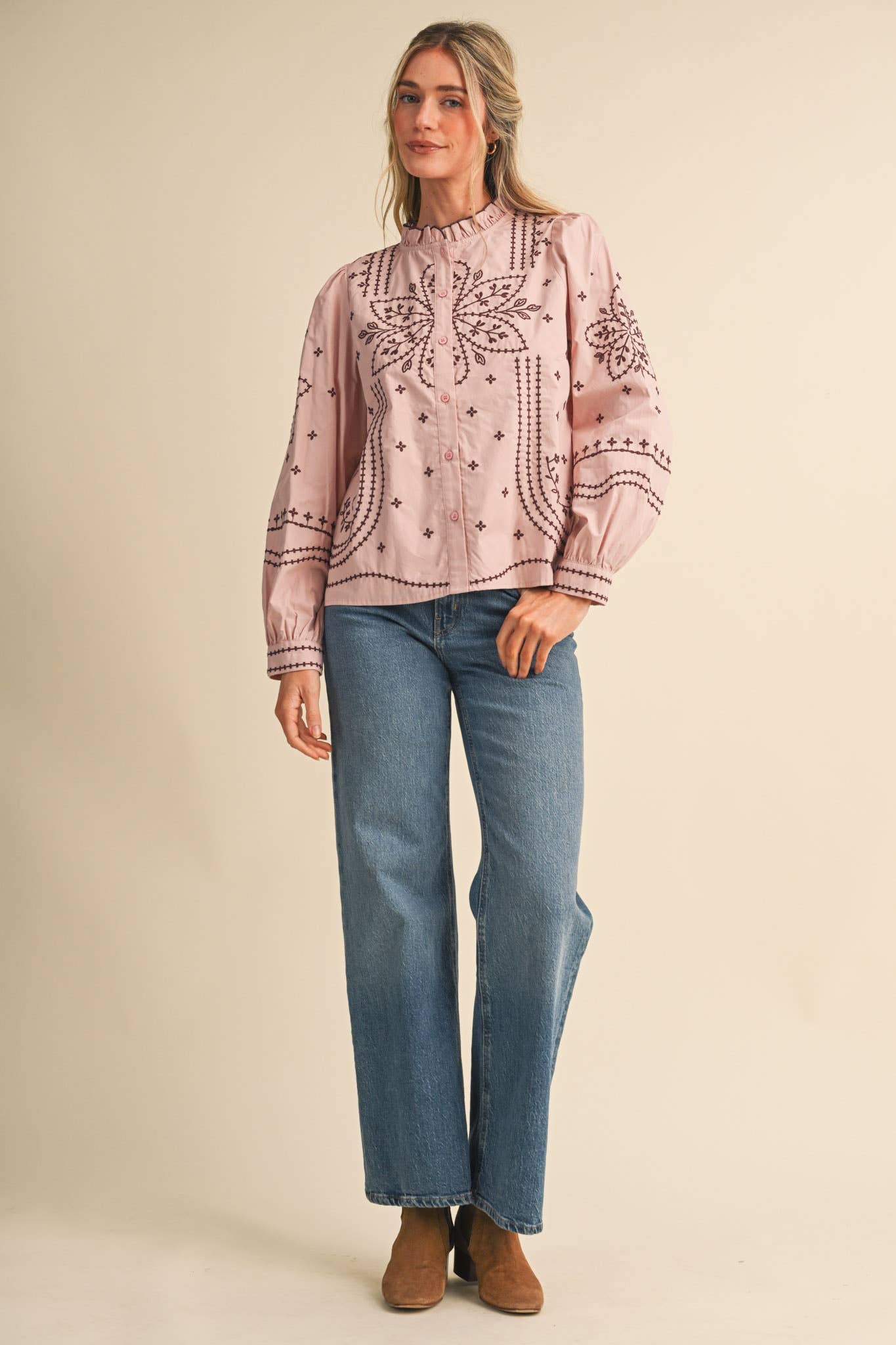 EMBROIDERED BUTTON UP TOP