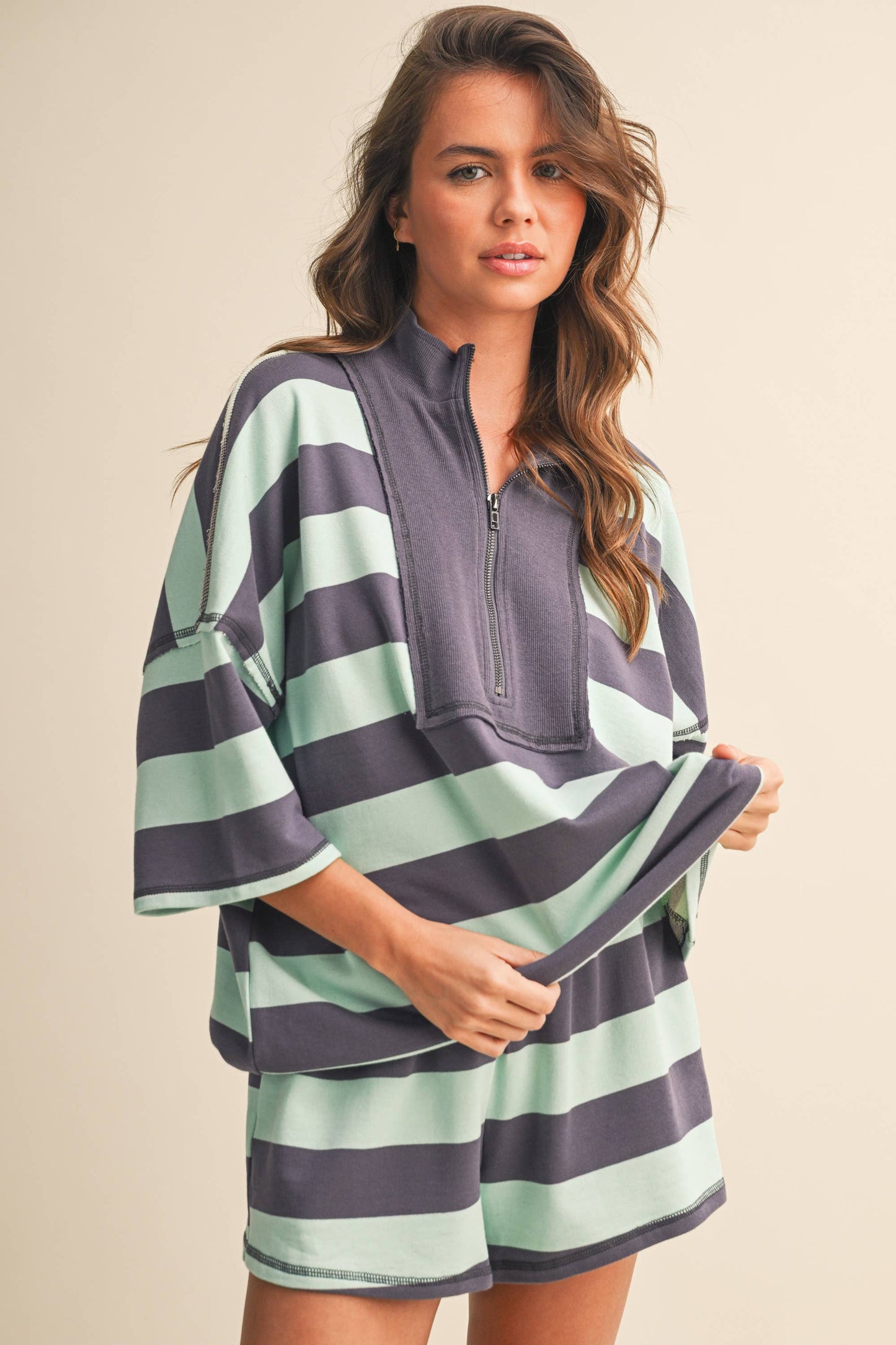 STRIPED HALF ZIP SET *More Colors*