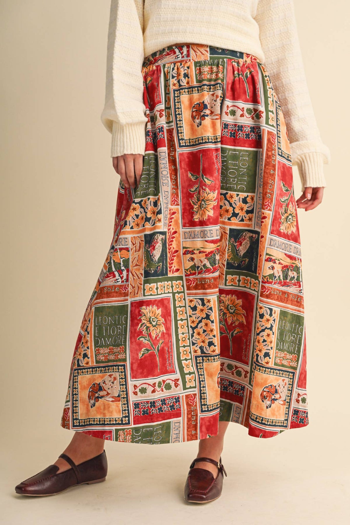 PATCH PRINT MIDI SKIRT