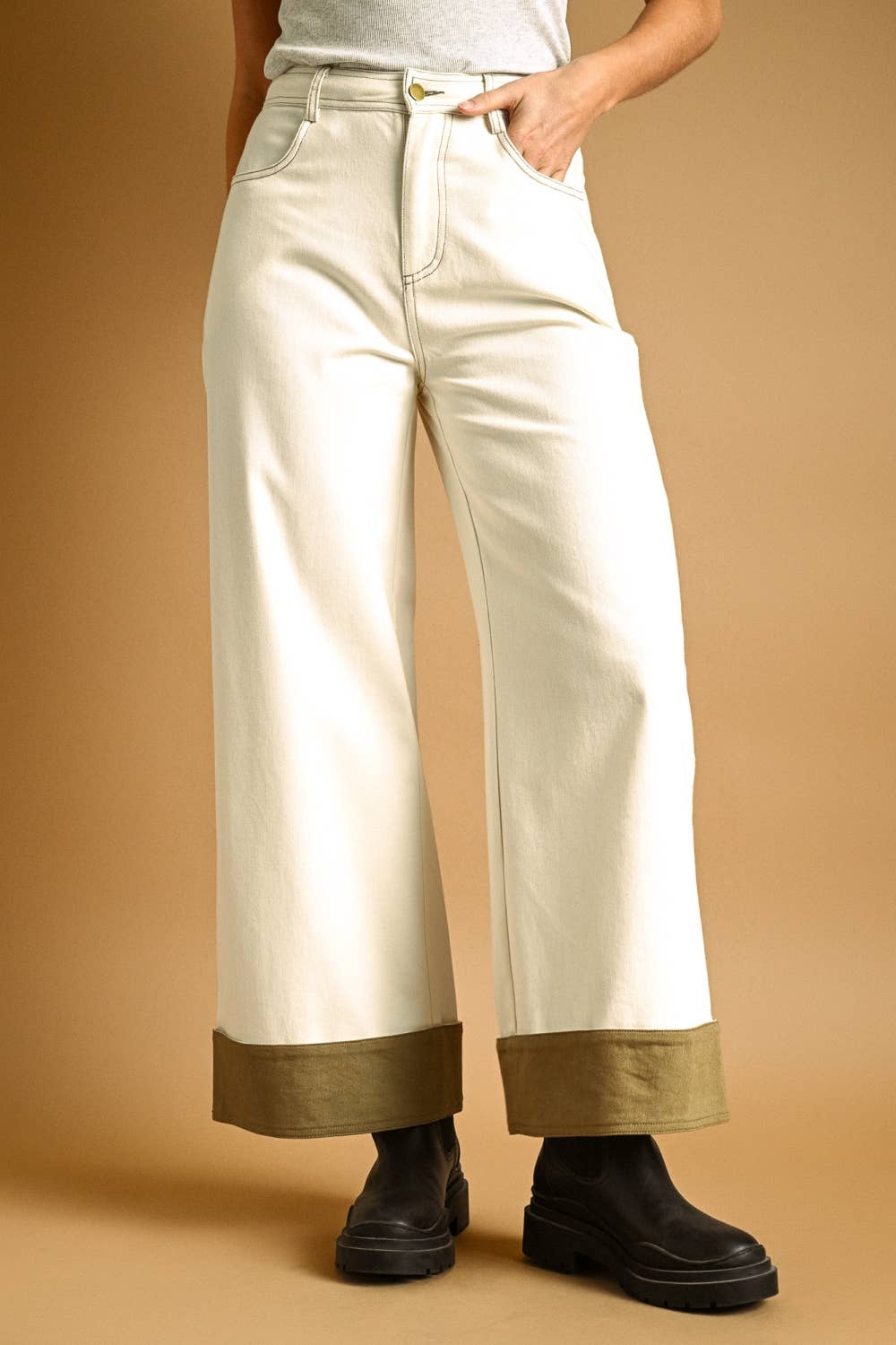 CONTRAST CUFF PANTS