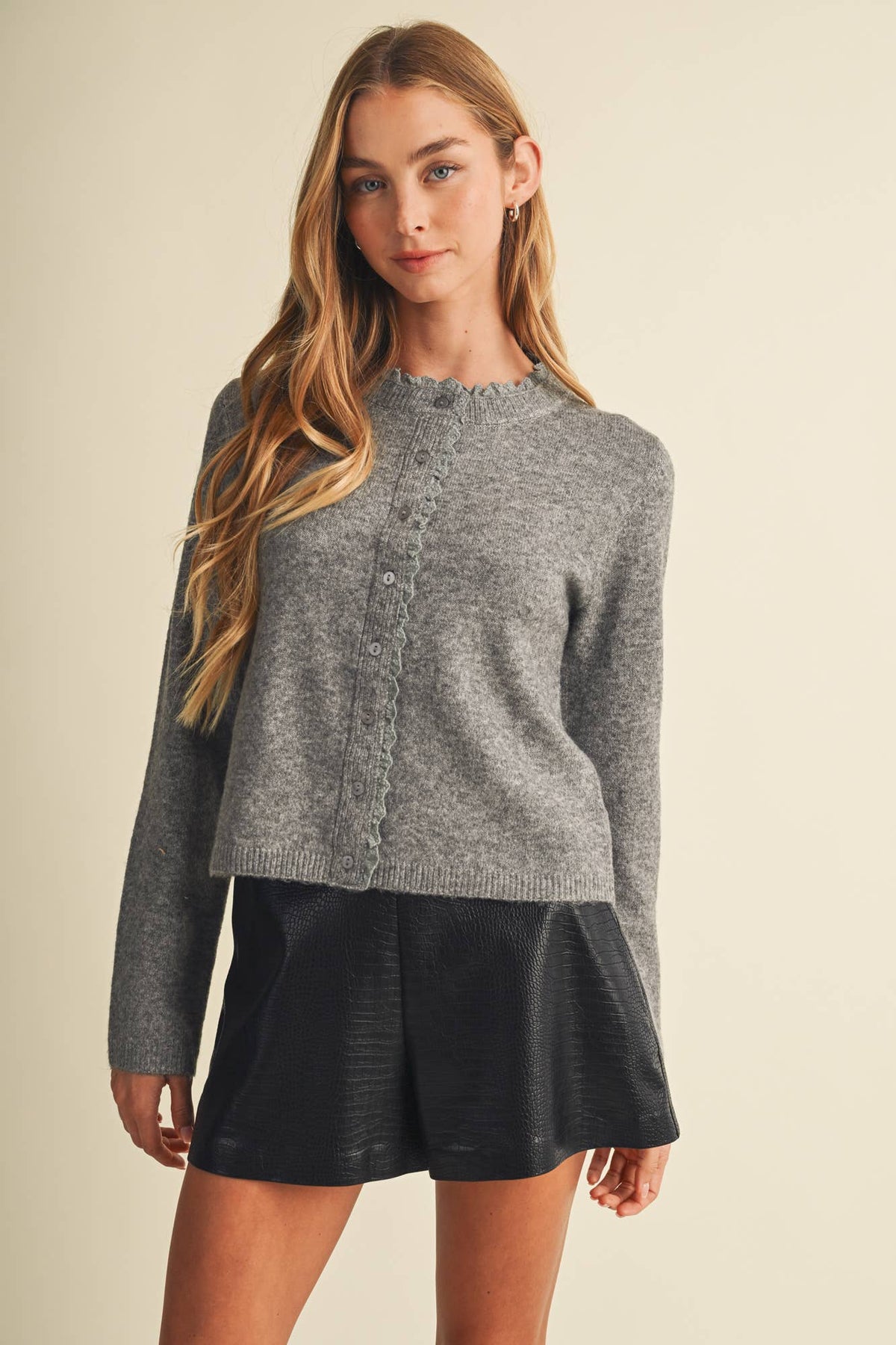 Ruffle-Trim Knit Blouse