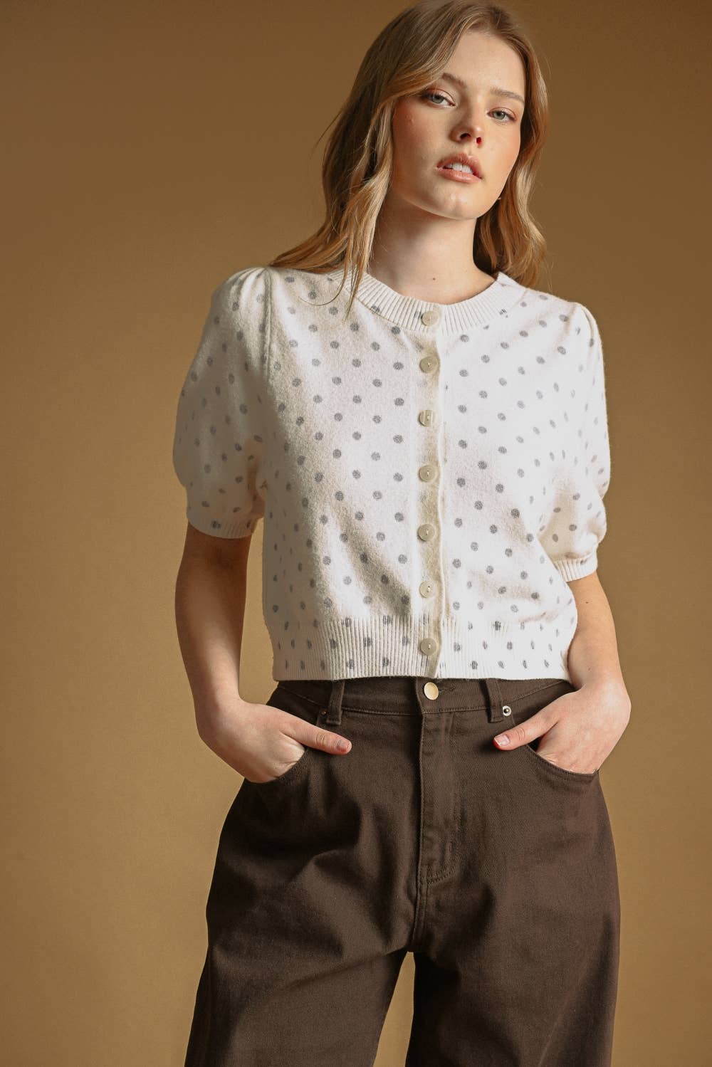 POLKA DOT SHORT SLEEVE CARDIGAN