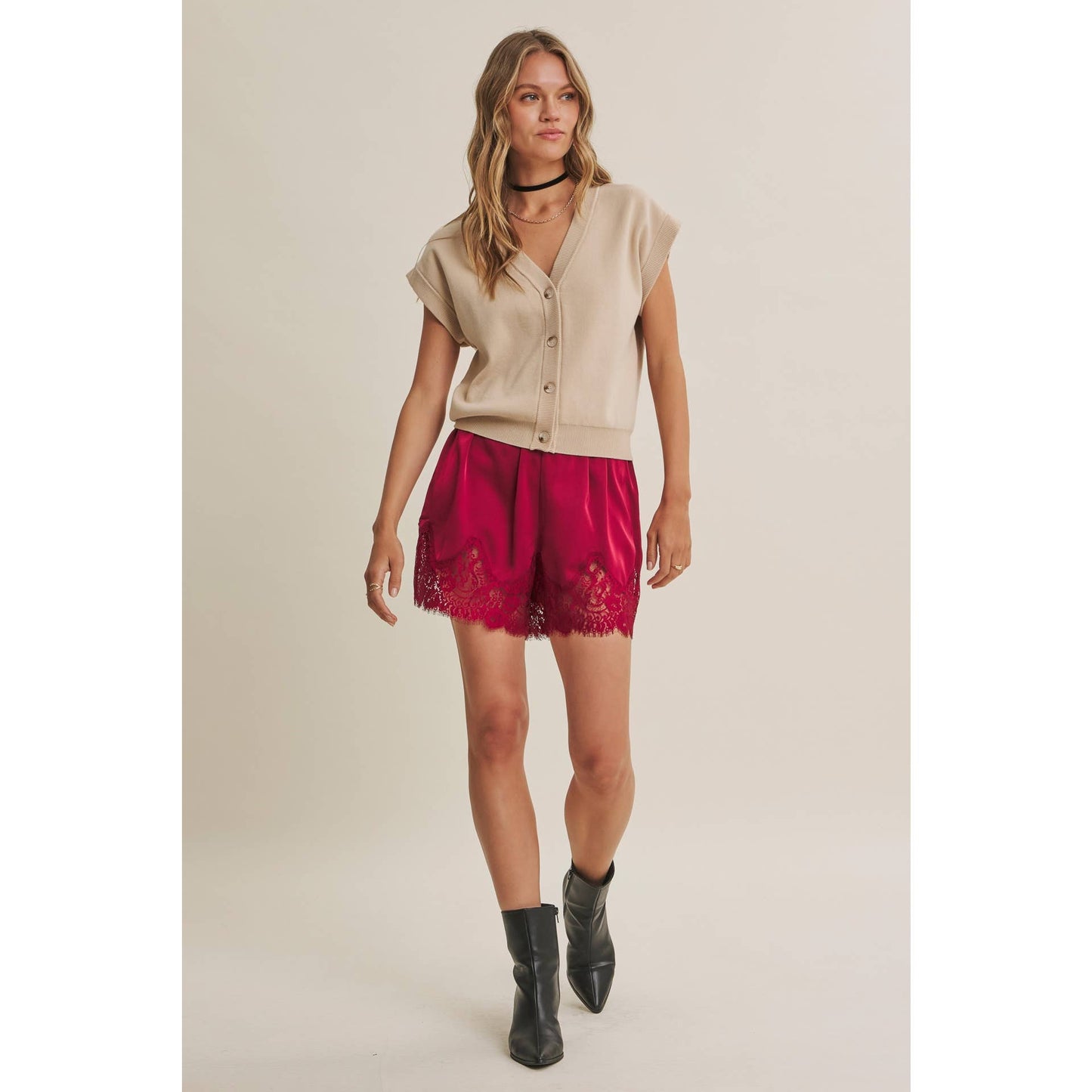 SATIN LACE ELASTIC WAIST SHORTS *More Colors*