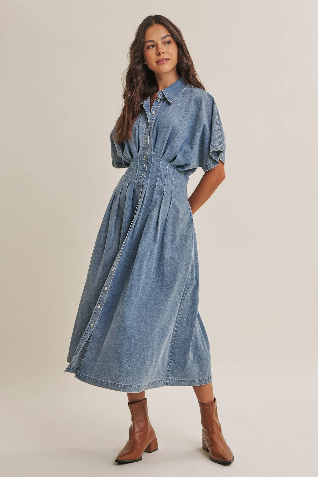 BUTTON-DOWN DENIM DRESS
