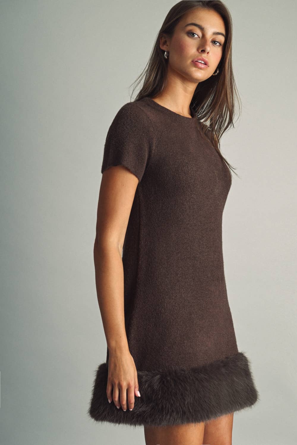 Faux-Fur Trimmed Mini Dress