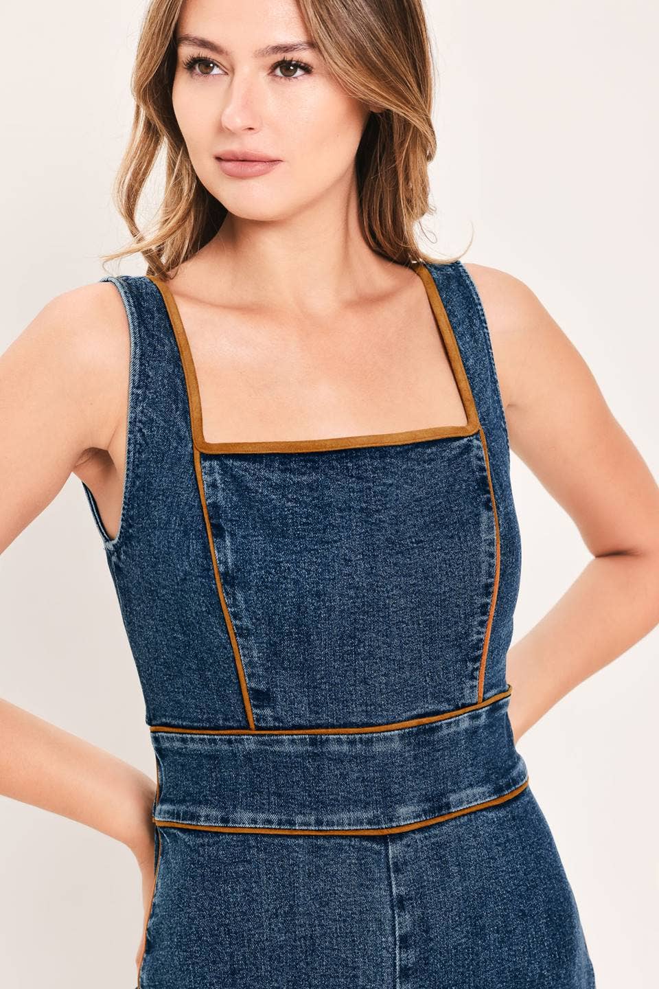 A washed denim jumpsuit