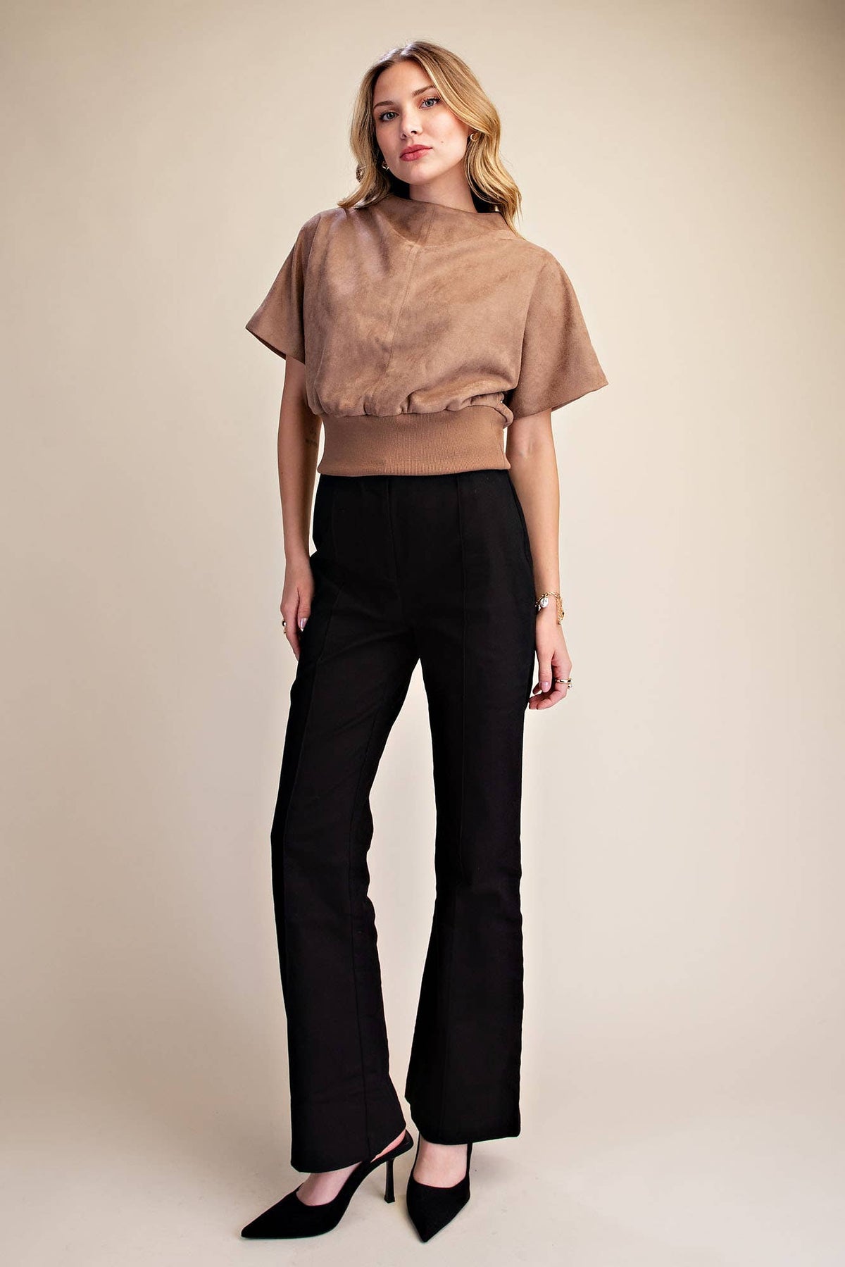 Mock Neck Suede Top