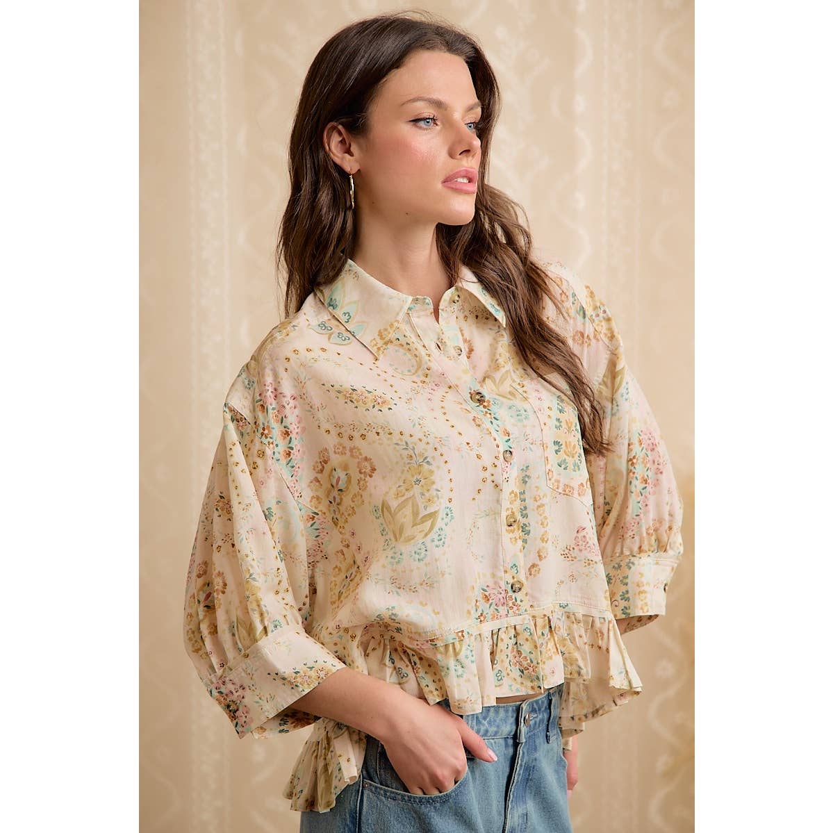 FLORAL BUTTON DOWN BLOUSE