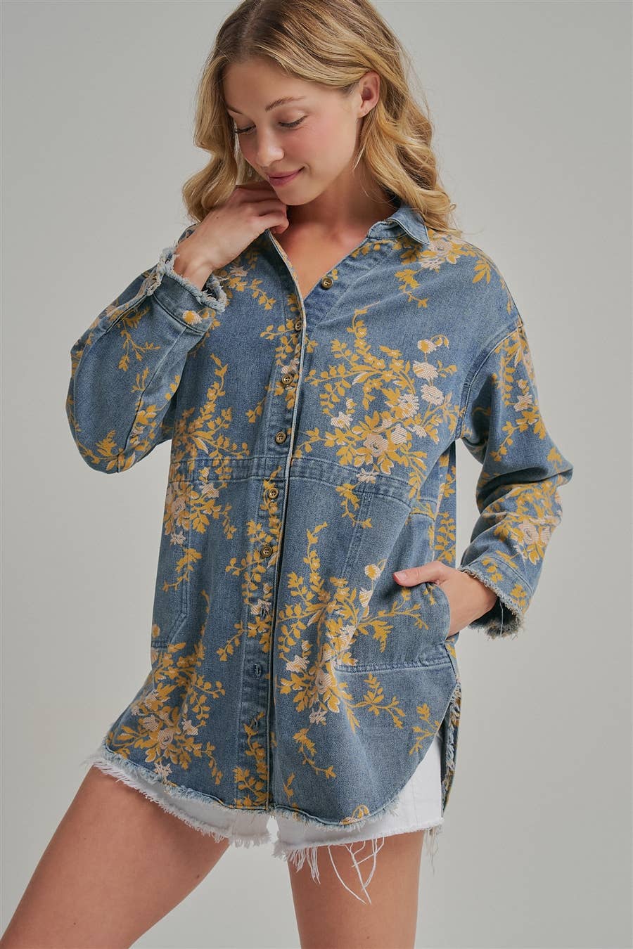 FLORAL DENIM SHIRT