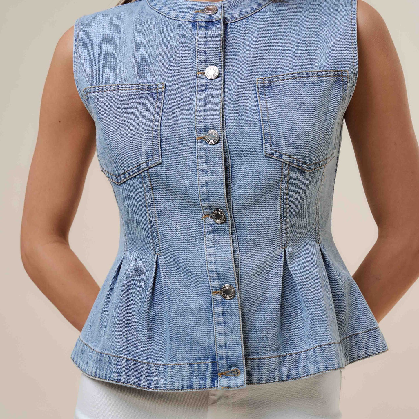 Denim peplum vest