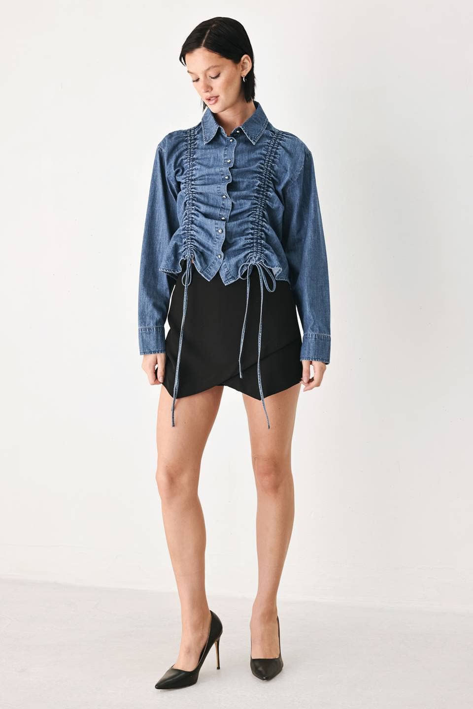 Denim Ruched Top