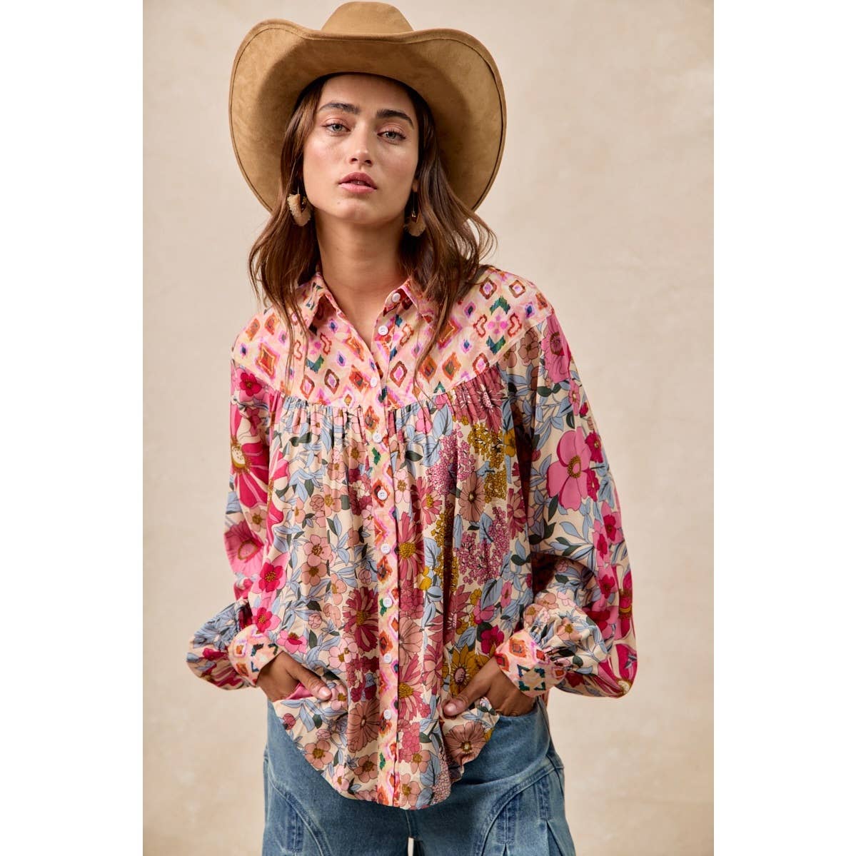 FLORAL PRINT DETAIL BLOUSE