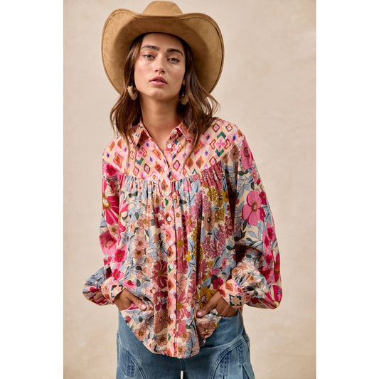FLORAL PRINT DETAIL BLOUSE