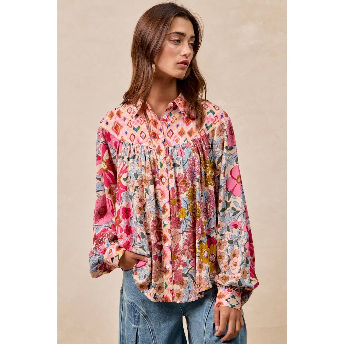 FLORAL PRINT DETAIL BLOUSE