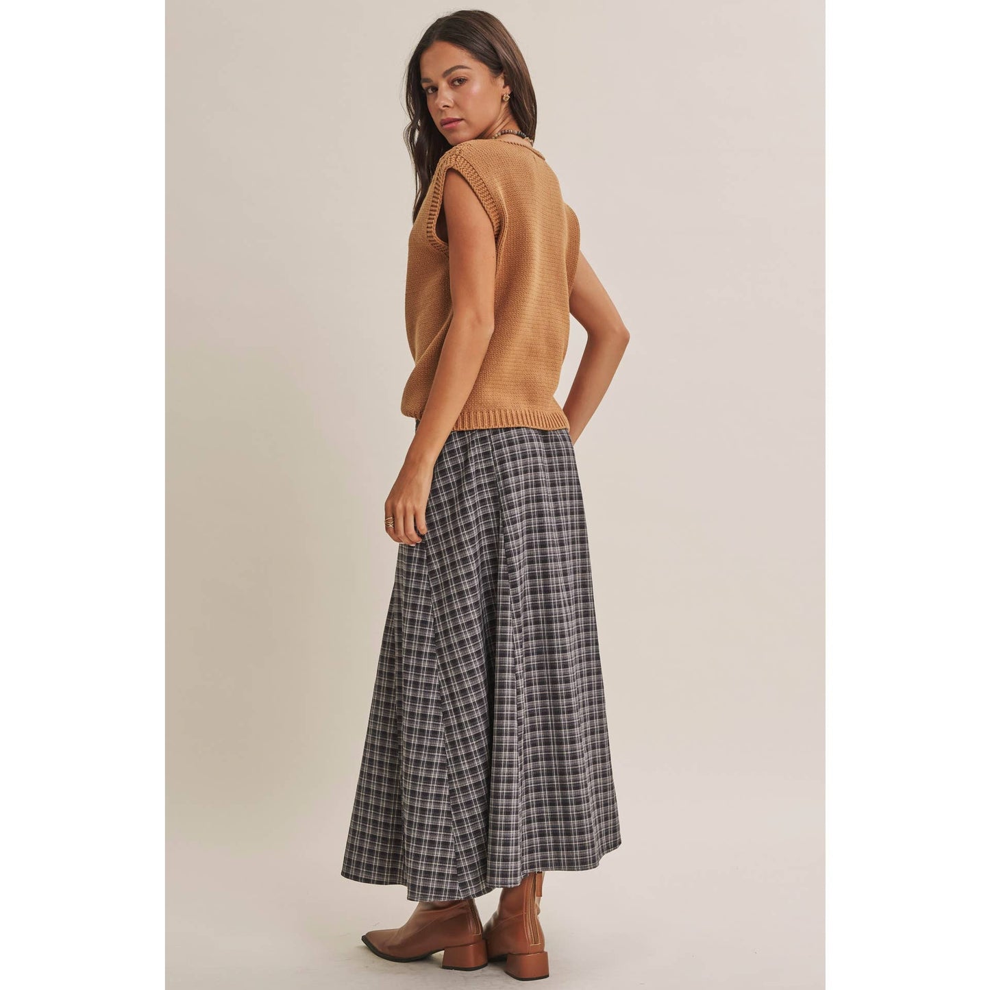 PLAID MAXI SKIRT WITH BELT