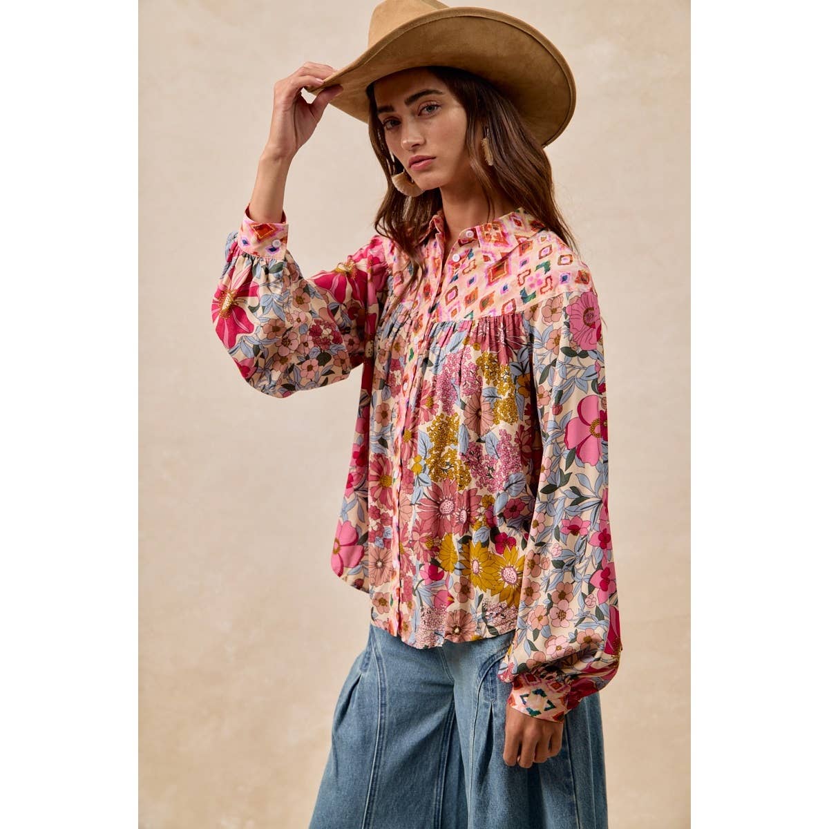 FLORAL PRINT DETAIL BLOUSE