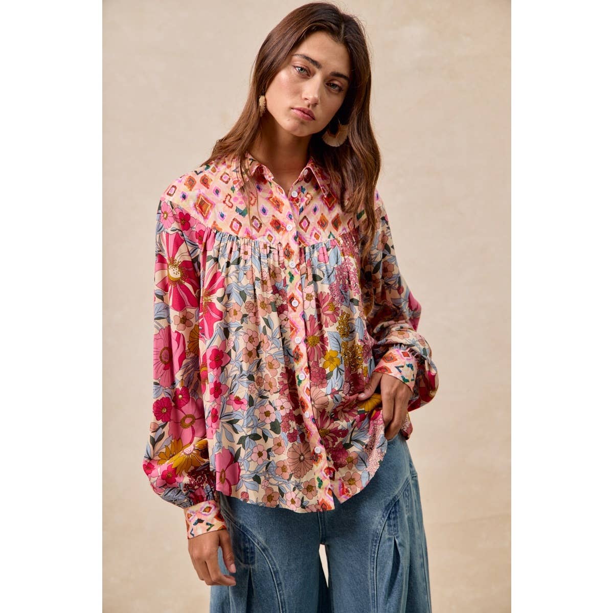 FLORAL PRINT DETAIL BLOUSE
