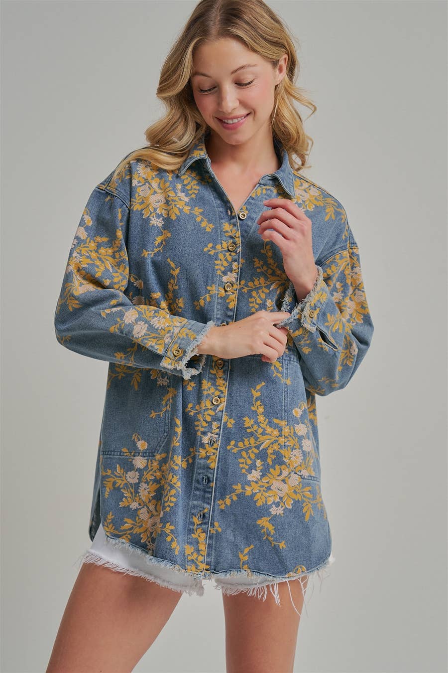 FLORAL DENIM SHIRT