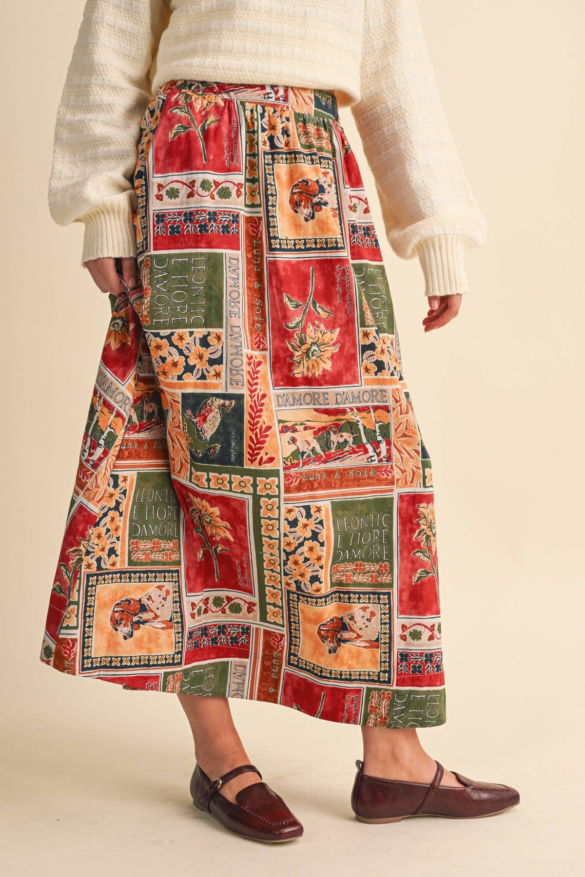 PATCH PRINT MIDI SKIRT