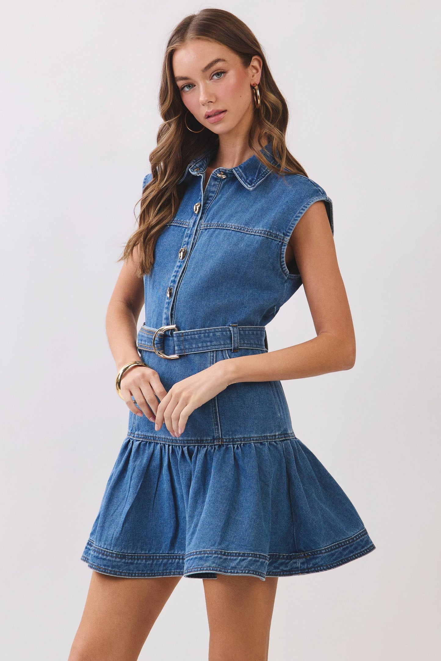 Denim Belted Drop Waist Dress