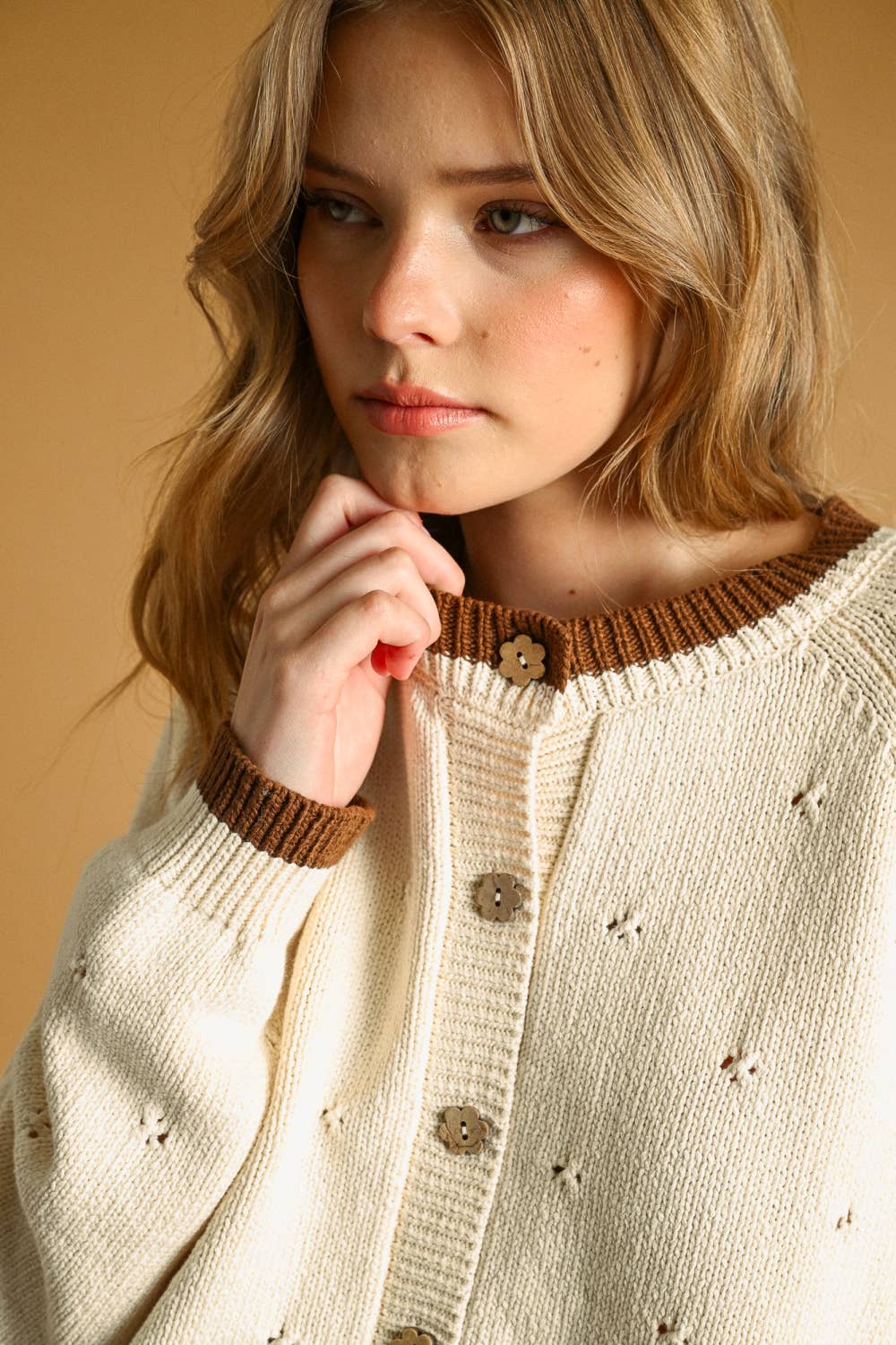 POINTELLE EFFECT KNIT CARDIGAN