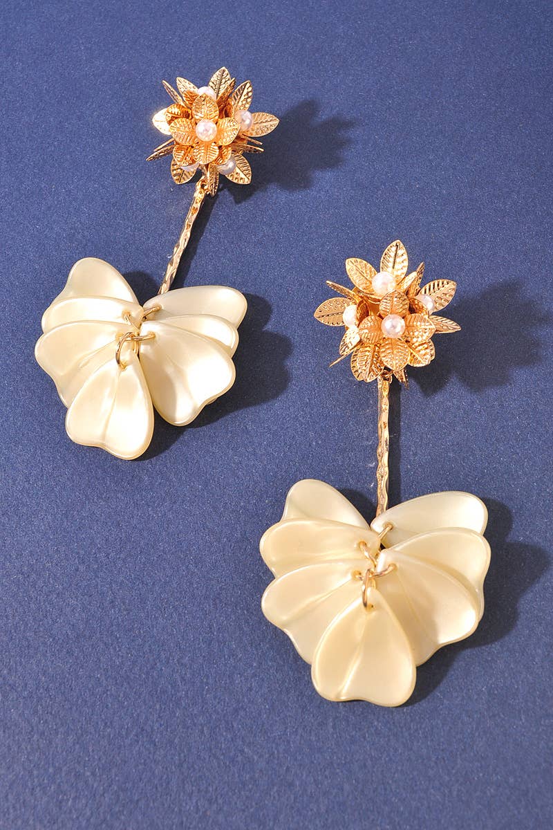 Elegant Floral Pearl Butterfly Drop Earrings