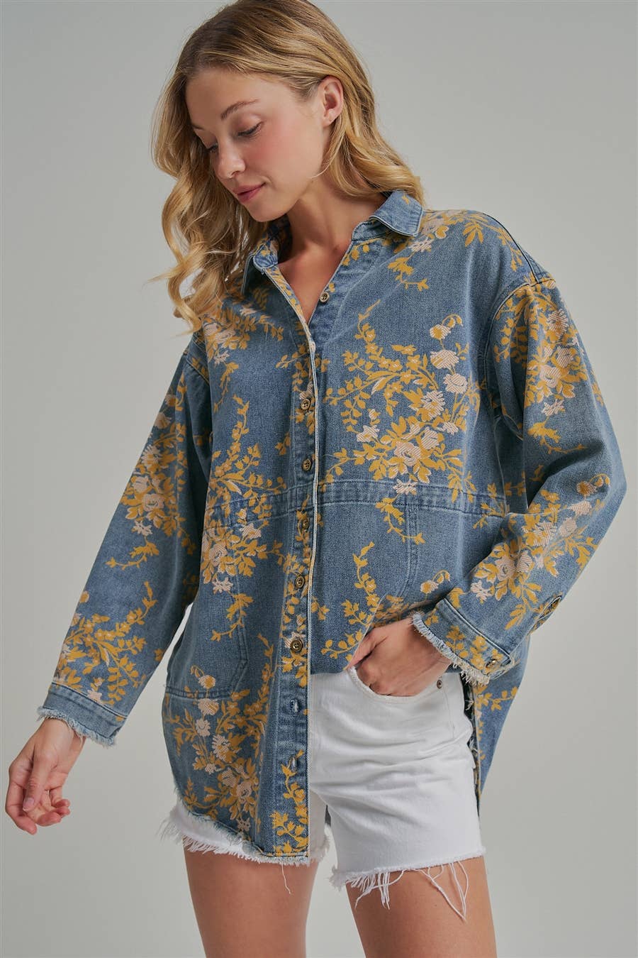 FLORAL DENIM SHIRT