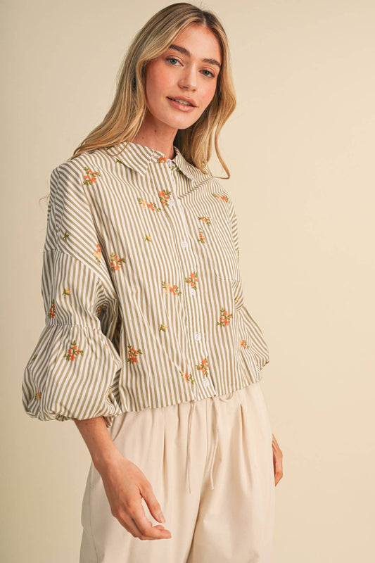 FLORAL BUBBLE SLEEVE TOP