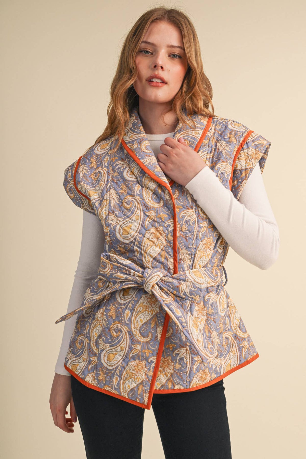 QUILTED PAISLEY WRAP VEST