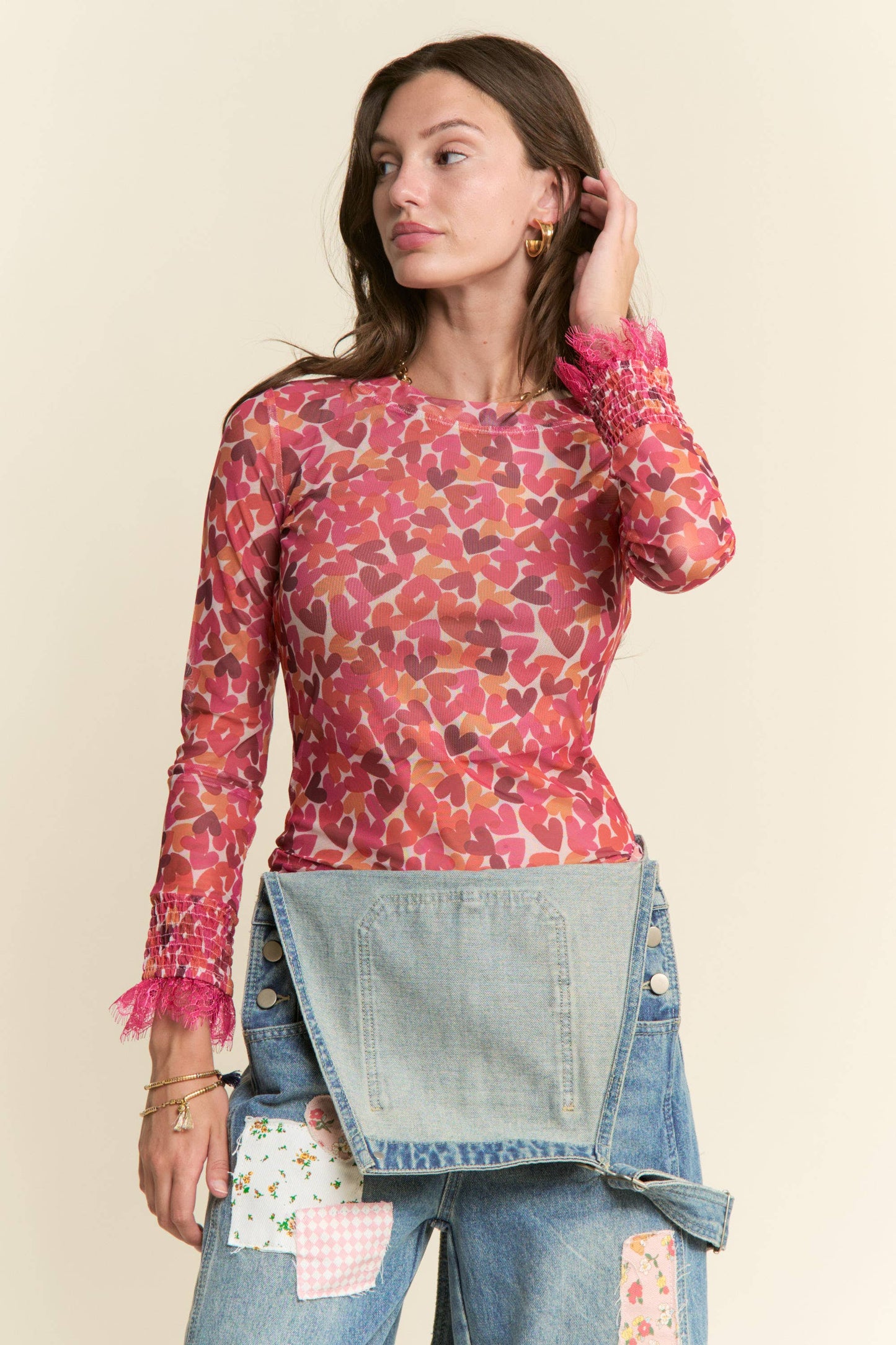 HEART LACE MESH TOP