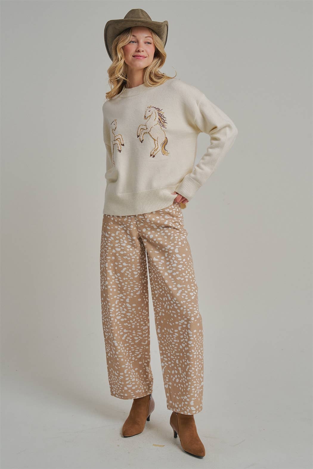 DEER PRINT WIDE LEG PANTS