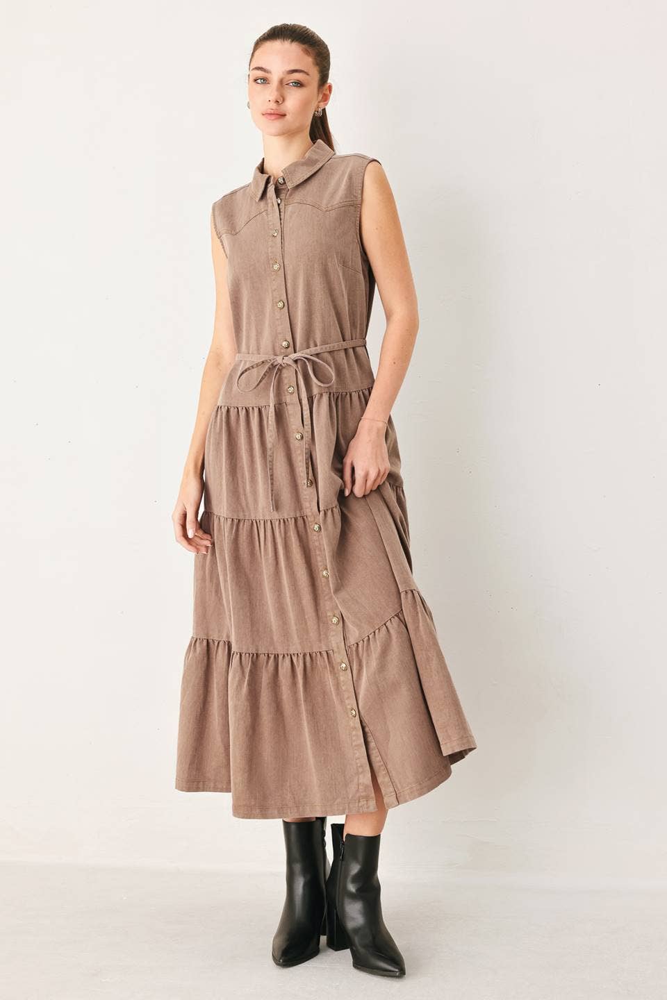 Solid woven midi dress