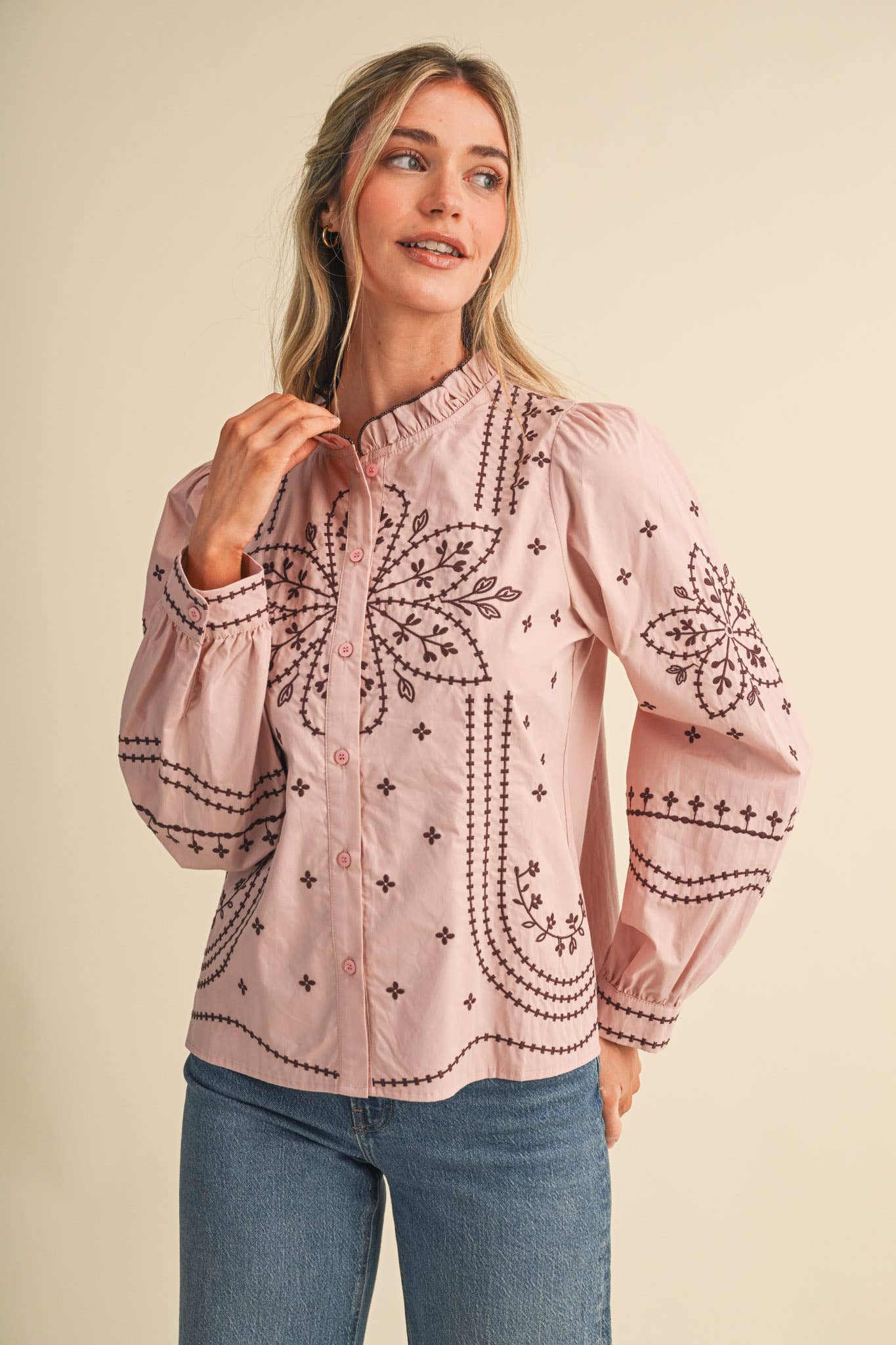 EMBROIDERED BUTTON UP TOP