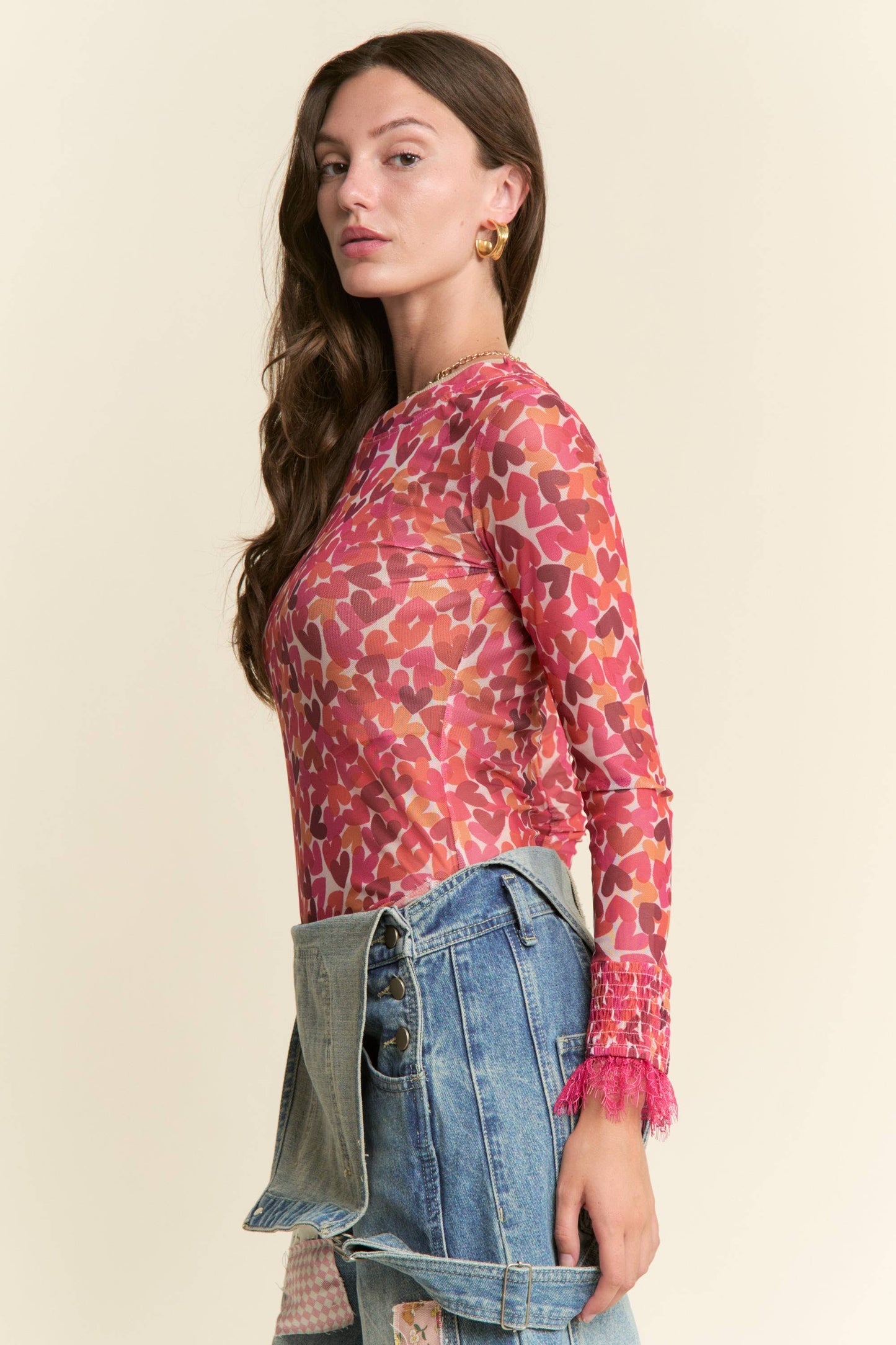 HEART LACE MESH TOP