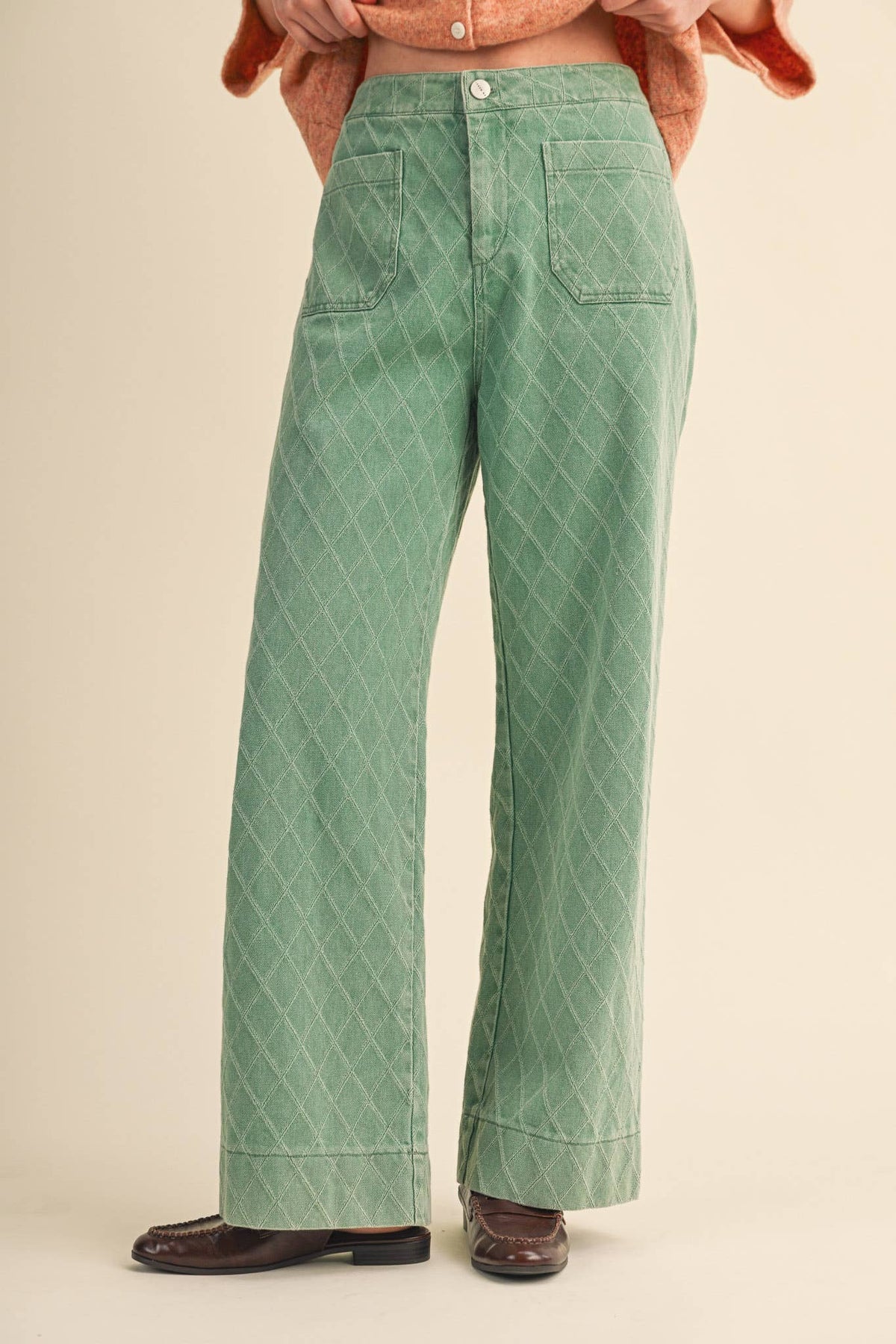 QUILTED WIDE LEG PANTS