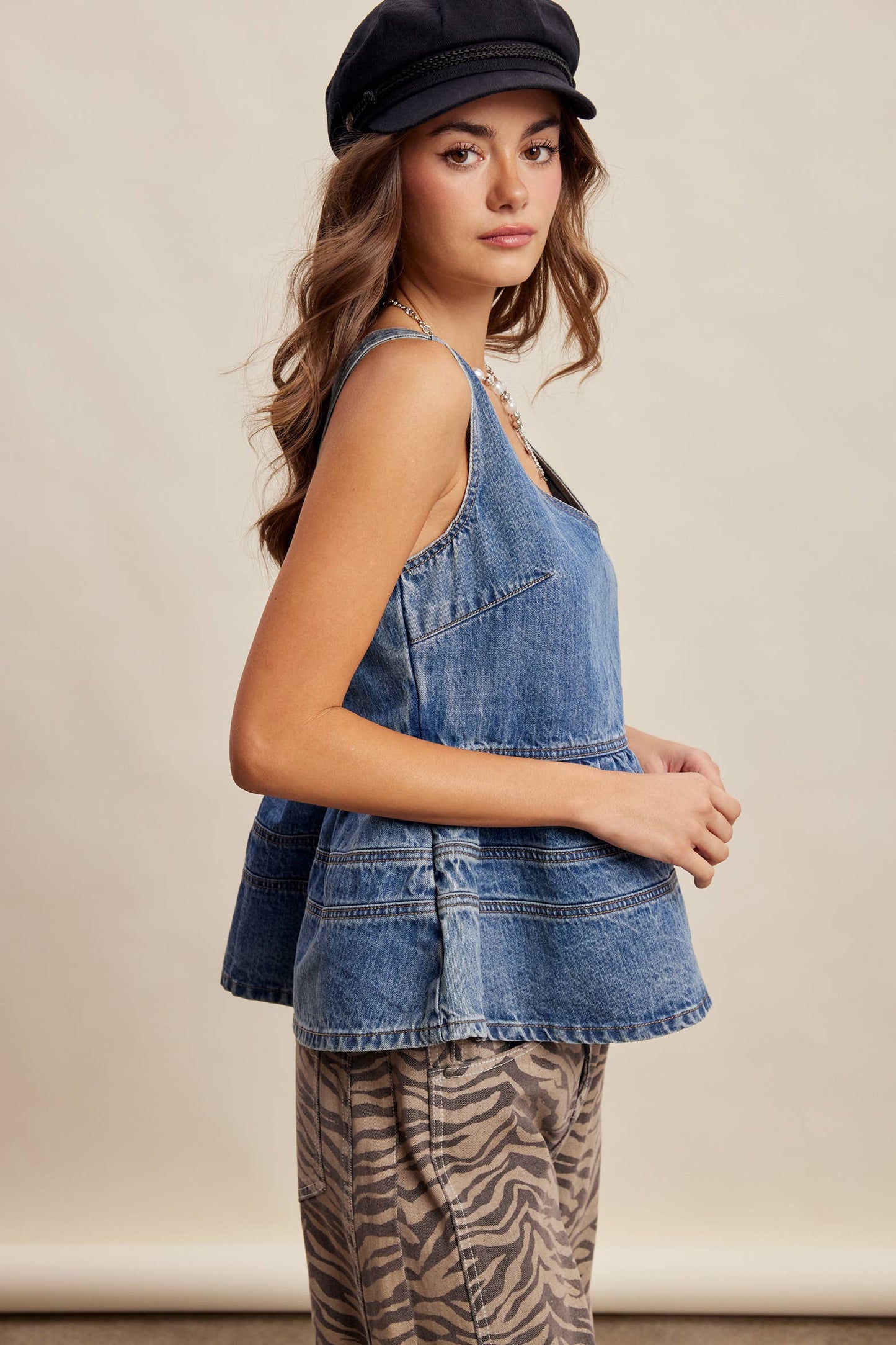Denim Peplum Tank Top