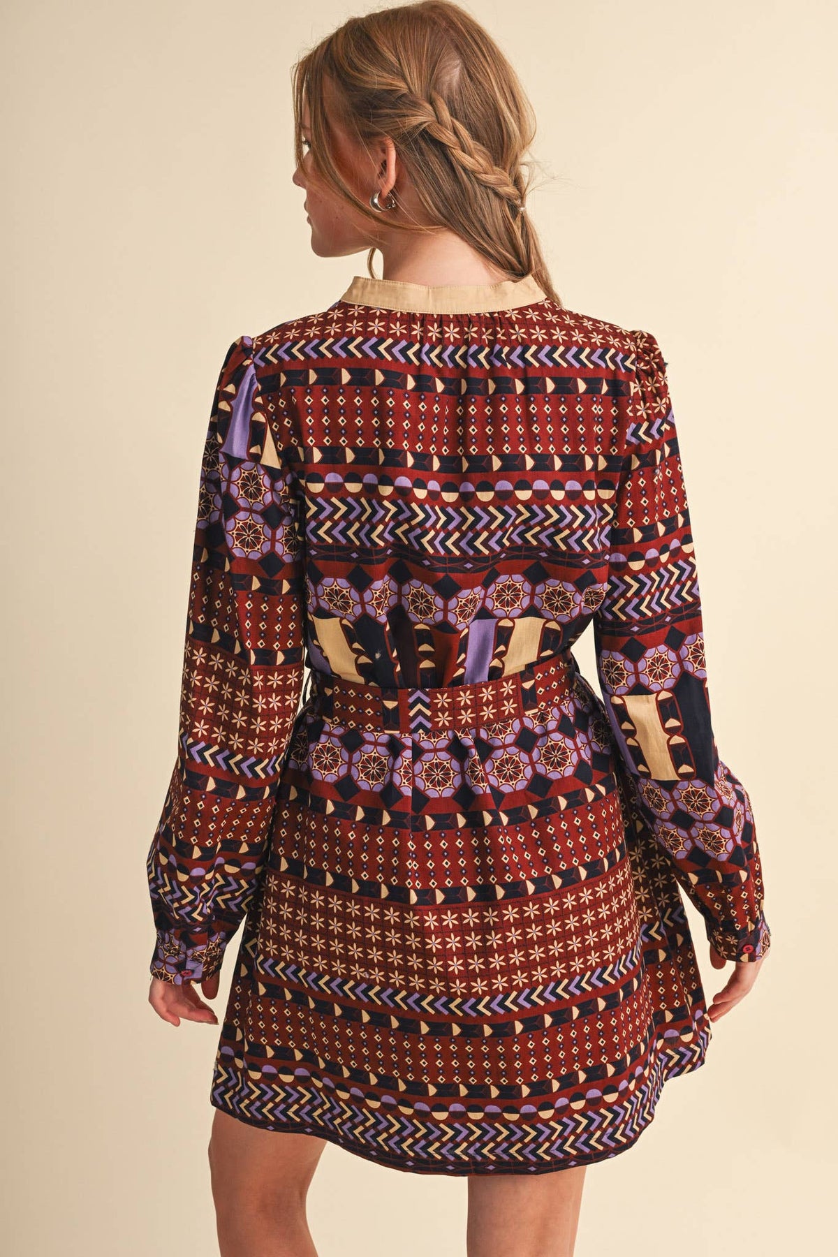 PRINT BELTED MINI DRESS