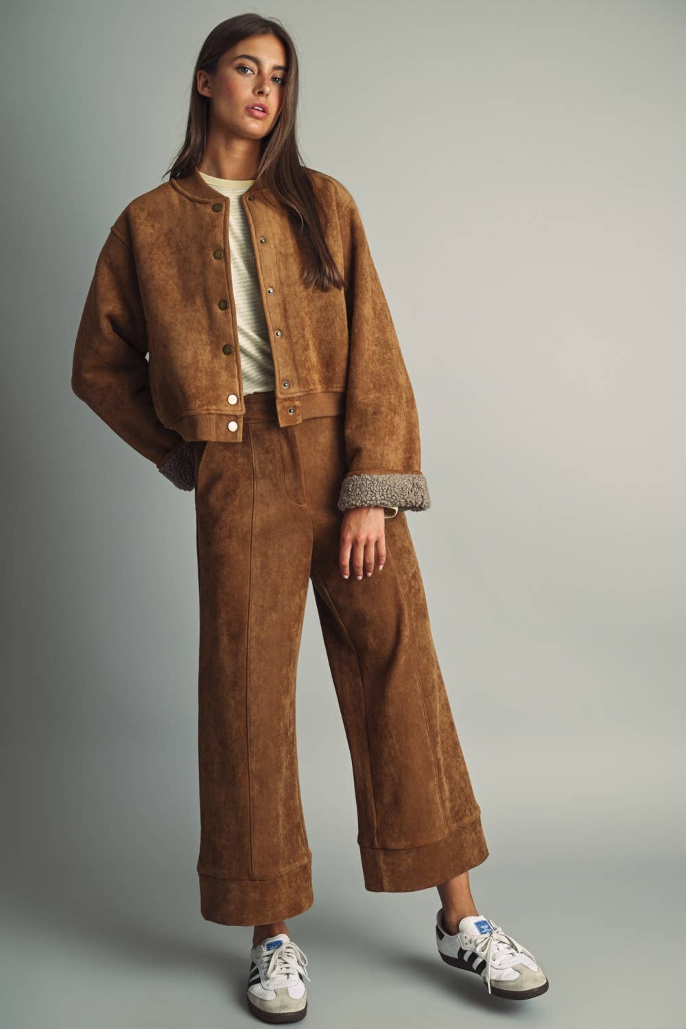 SUEDE STRAIGHT WIDE LEG PANTS