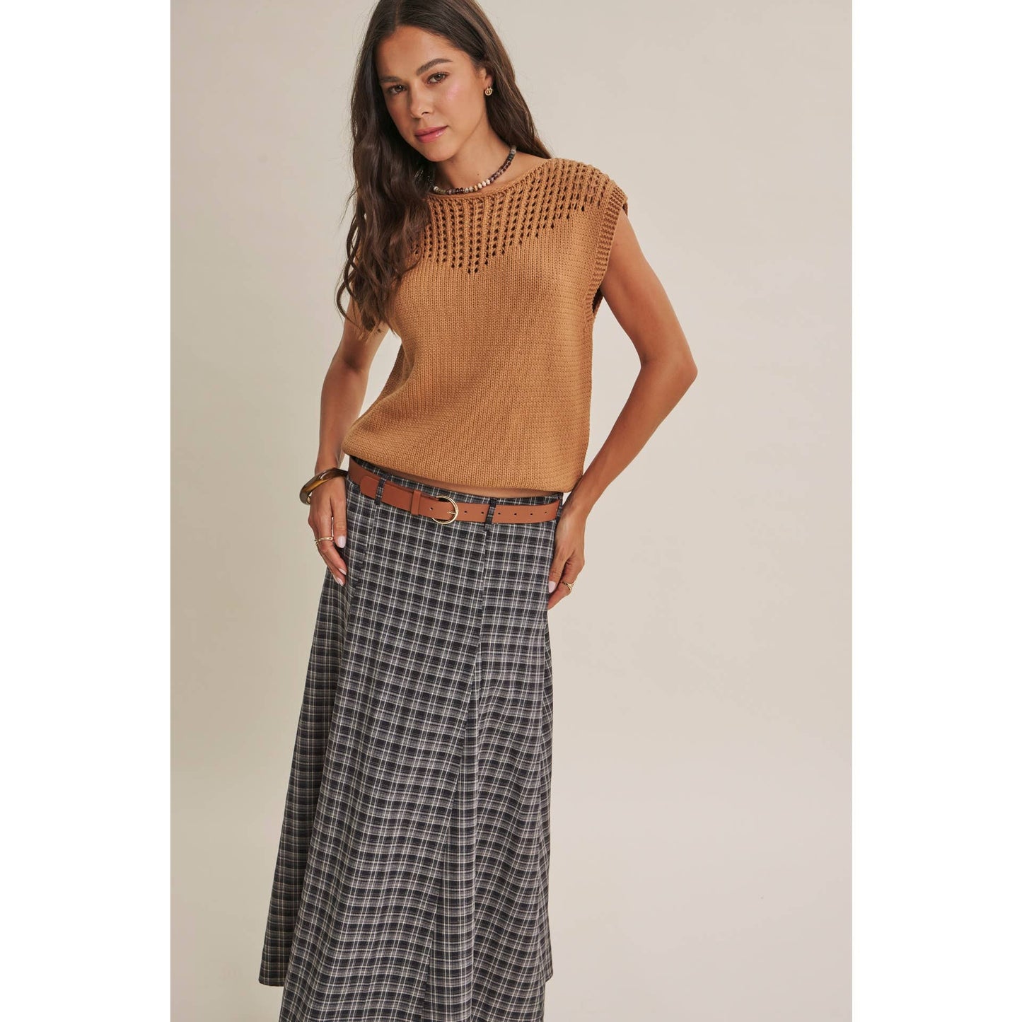 PLAID MAXI SKIRT WITH BELT