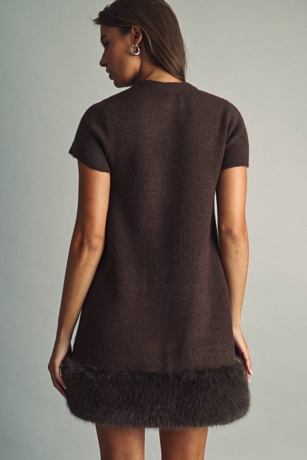 Faux-Fur Trimmed Mini Dress