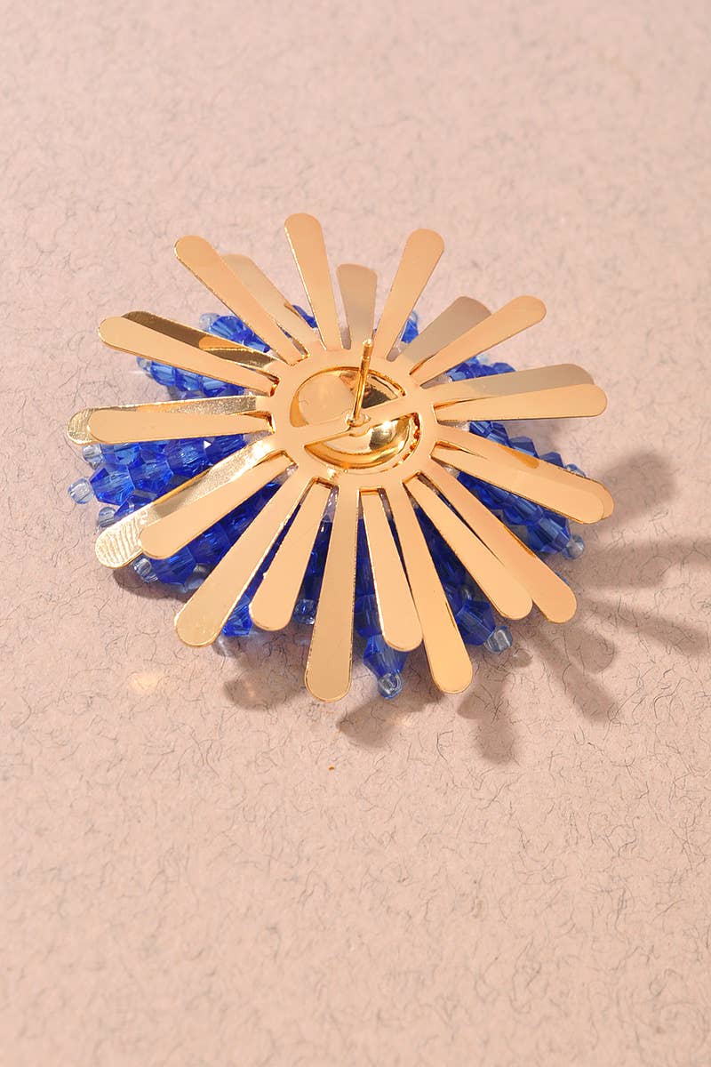 METAL BEADED SUNBURST STATEMENT EARRINGS