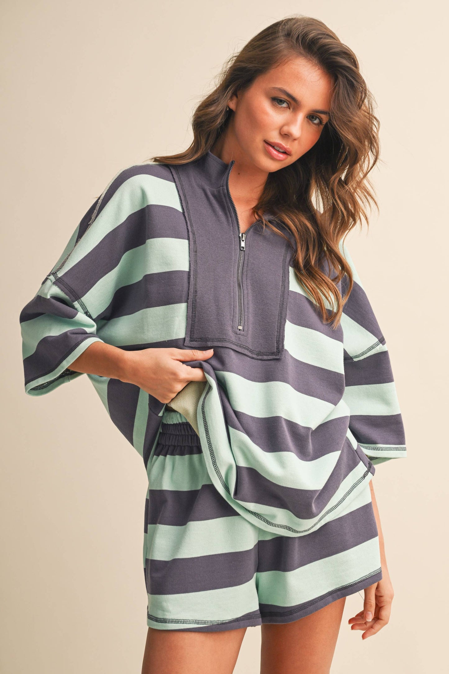 STRIPED HALF ZIP SET *More Colors*