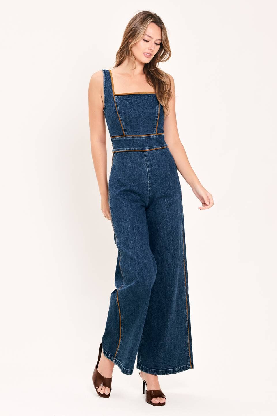A washed denim jumpsuit