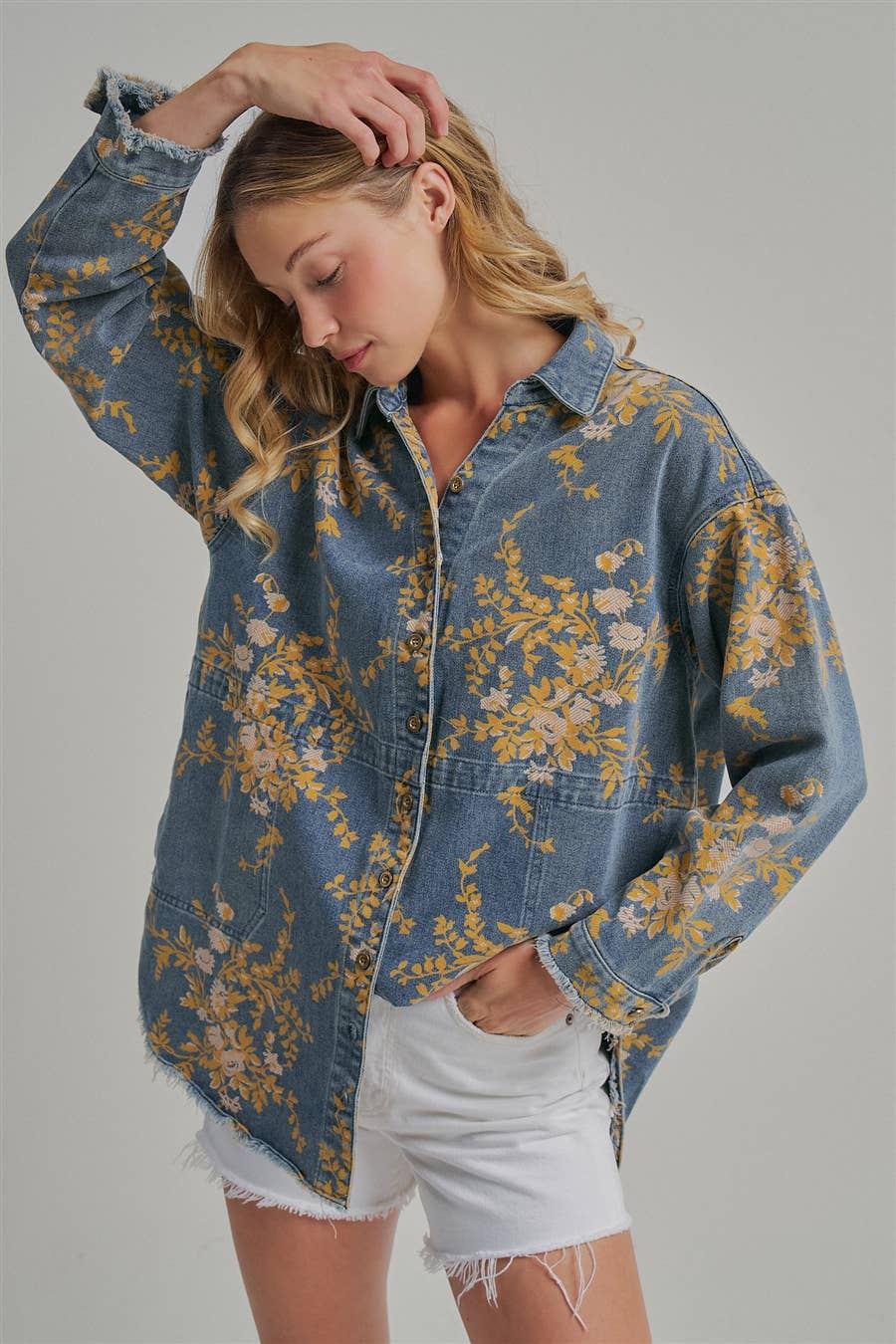 FLORAL DENIM SHIRT