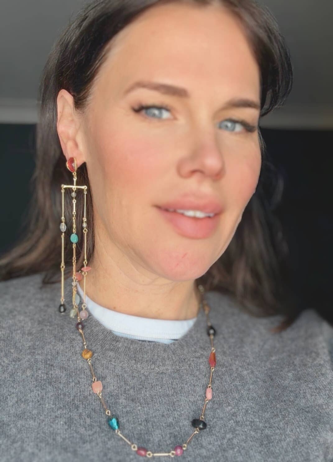 Serenity  Fringe Earring- Genuine Gemstone and 14K gold 
