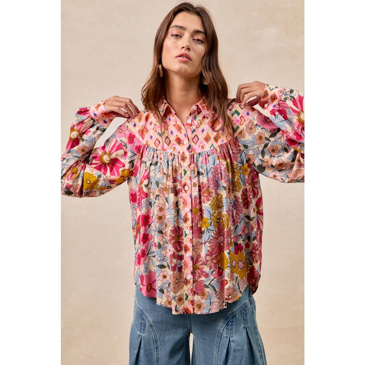 FLORAL PRINT DETAIL BLOUSE