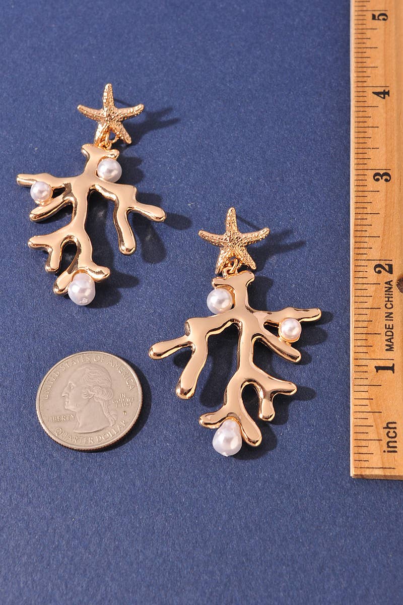 SEA LIFE PEARL CORAL DANGLE EARRINGS