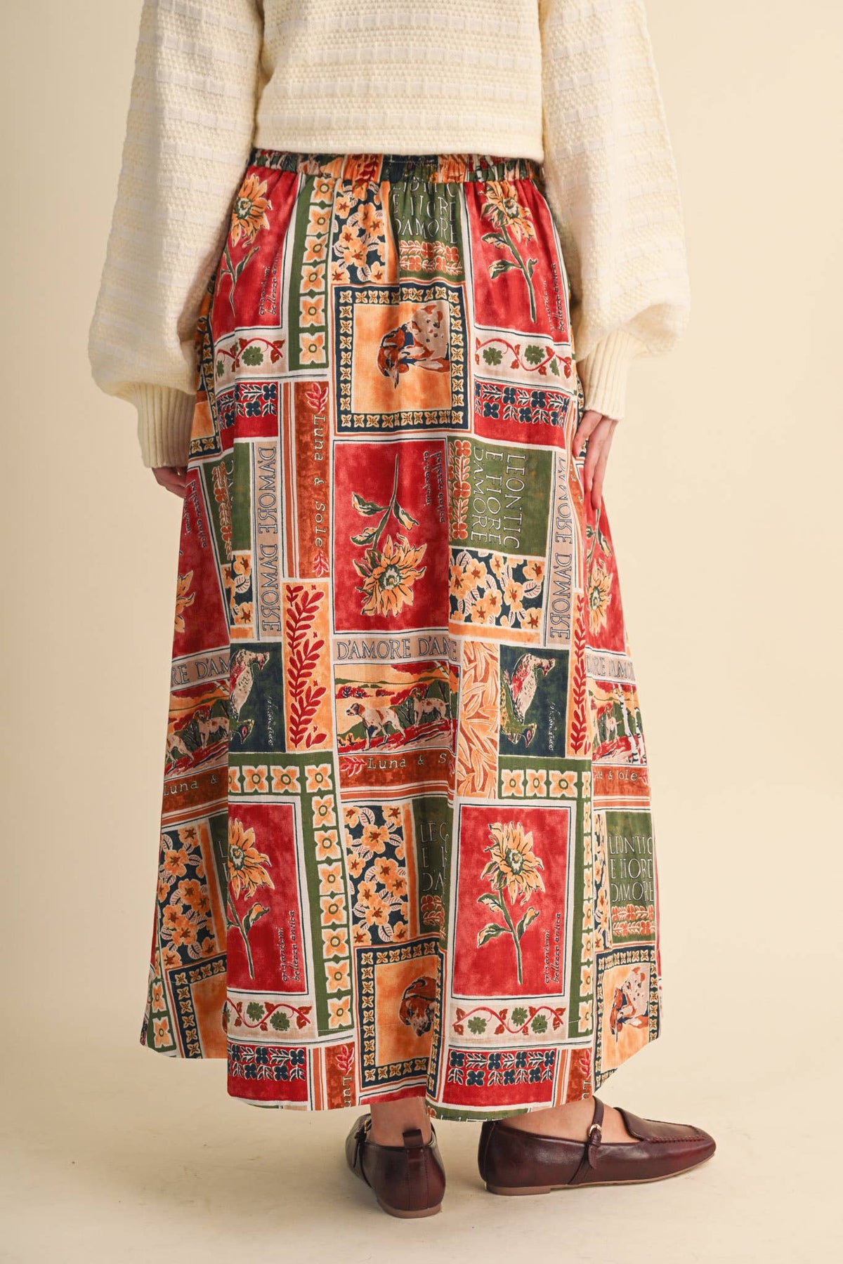 PATCH PRINT MIDI SKIRT